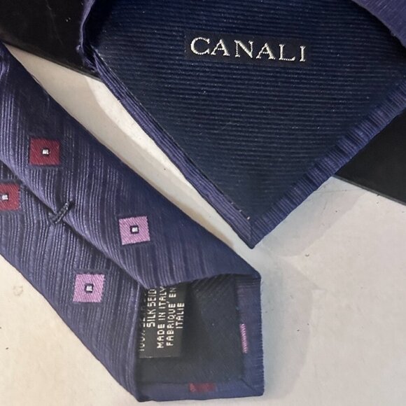 Canali Blue Tie Silk Neckwear Silk Purple Lavender Red Geometric Abstract Maroon - Picture 3 of 6